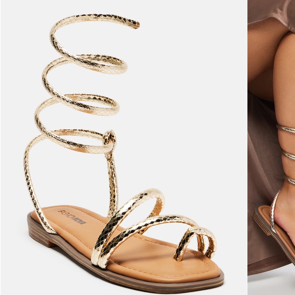 Fashion Nova Gold Wrap Up Sandals